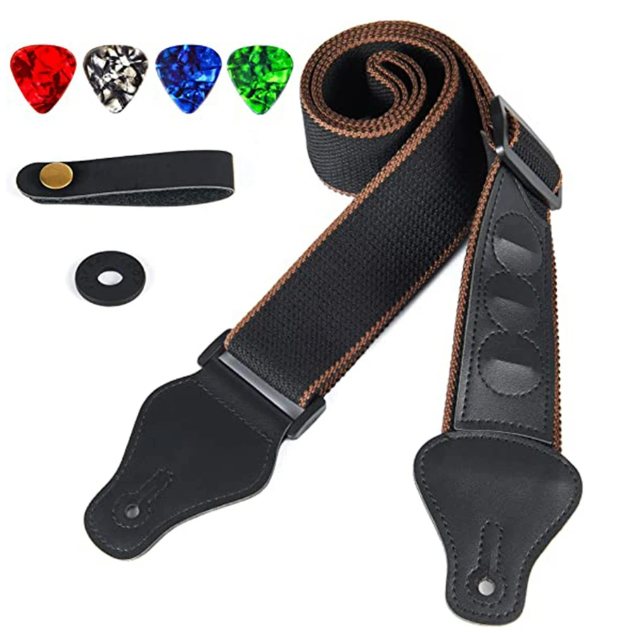 7Pcs/Set Guitar Strap Black PU - Guitar Strap Padded recensie en prijs